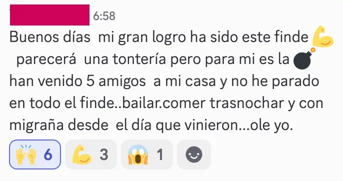 Mensaje de miembro valorando la comunidad y el chat privado de la membresía de GoiGroup